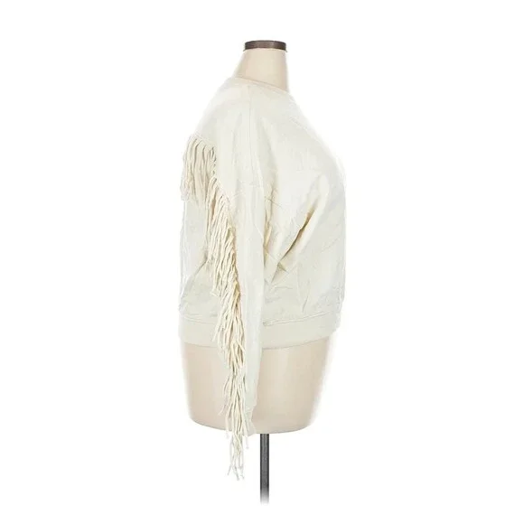 Clare V. Le Drop Fringe Cream Sweatshirt 2X Cowboy Western - Picture 5 of 10